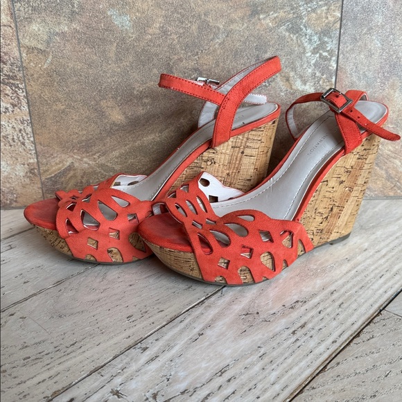 BCBGeneration Red Cutout Wedge Sandals - Picture 2 of 16